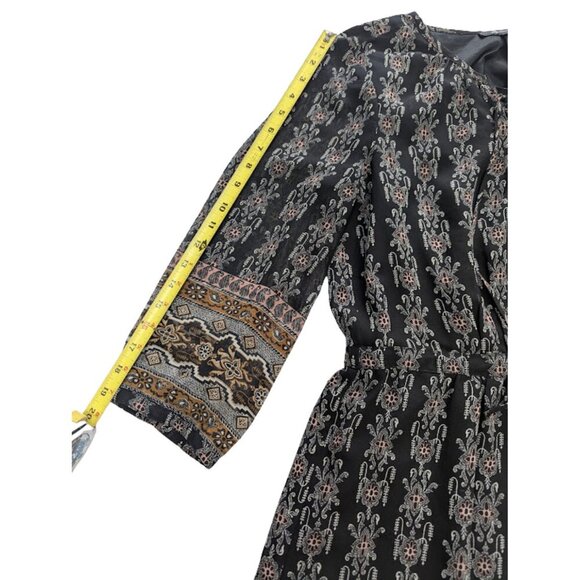 Madewell Damask Print Cinched Waist Mini Dress — Black — Size 8 - Picture 4 of 8